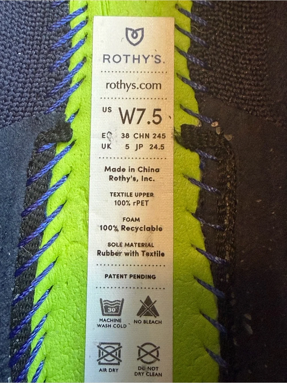 Rothy's The Point Maritime Navy Slip On Flats Ballet Shoes Women's USA Size 7.5
